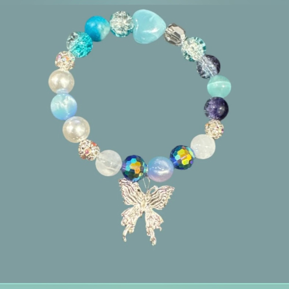 Blue butterfly glass beads Charm single bracelet